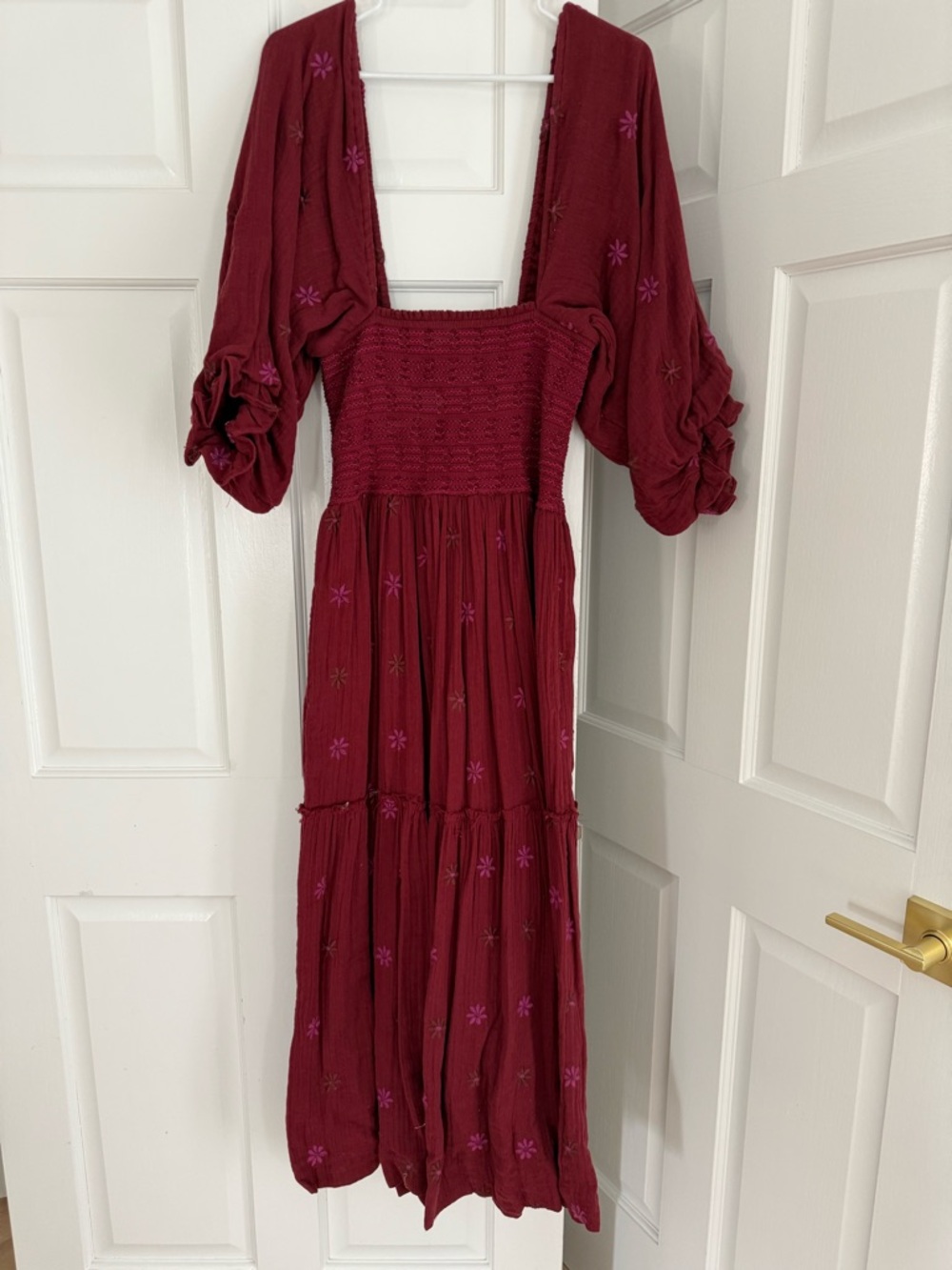 Free People floral maroon Burgundy Smocked Maxi Dress - size small
